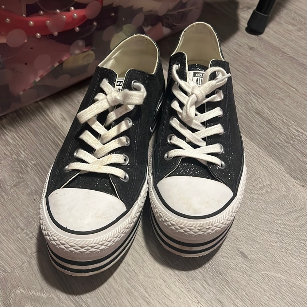 Black sparkle platform converse